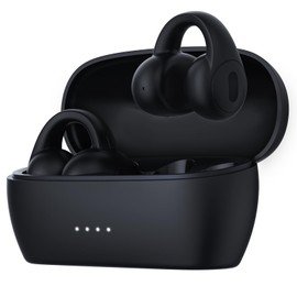 TONEMAC Q7 Wireless Open-Ear Headphones Bluetooth 5.3 Earbuds, Ultra Lightweight for Comfortable Clip On, DT 6.0 Technology for Personal Deep Bass, 34H Playtime Earphones, USB-C Quick Charge -Black