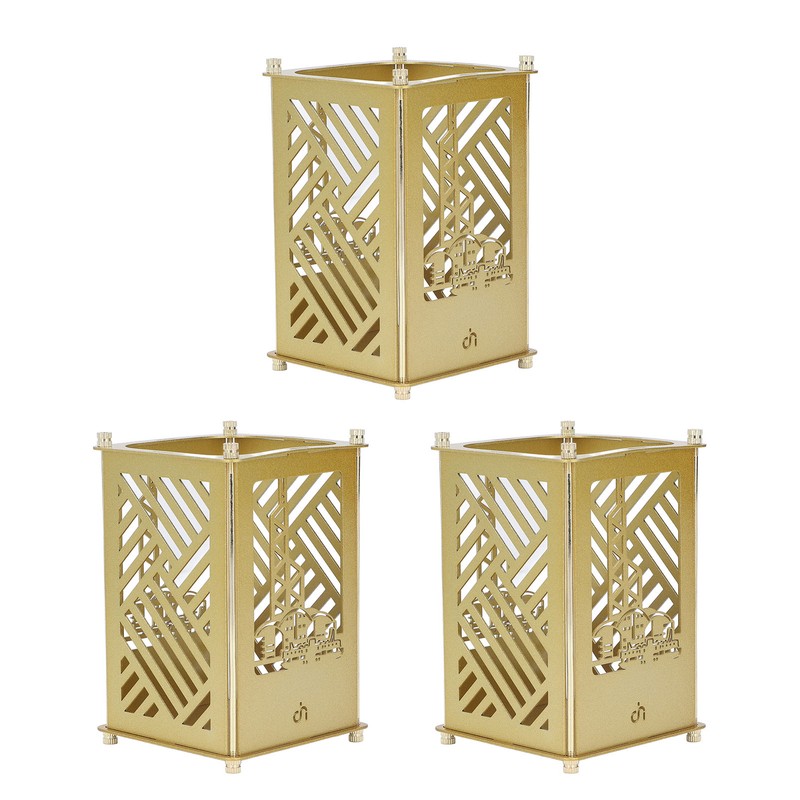 3set Pen Holder Golden Appearance Electroplating Quadrate Educational DIY Assembly