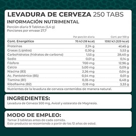 PRONAT | Levadura de Cerveza, Suplemento Alimenticio,con Calcio, Fósforo y Vitaminas del complejo B, 250 Tabletas de 600 mg