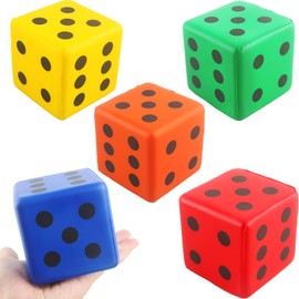 Cotiny 5 Pack 3.15 Inch Jumbo Dice Soft PU Foam Square Dice Large Lightweight Dices for Classroom Activities Math Games Indoor Play and Party Fun, 5 Colors