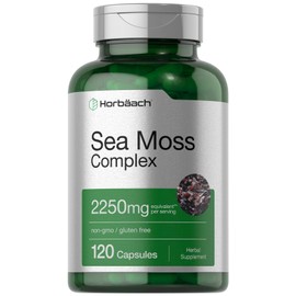 Horbäach Sea Moss Complex Capsules | 2250mg | 120 Count | Complex Formula with Bladderwrack & Burdock Root | Non-GMO & Gluten Free Supplement