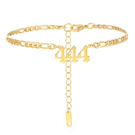 RAMUS KATEN Gold Plated 316L Stainless Steel Angel Number 444 Ankle Bracelet for Women