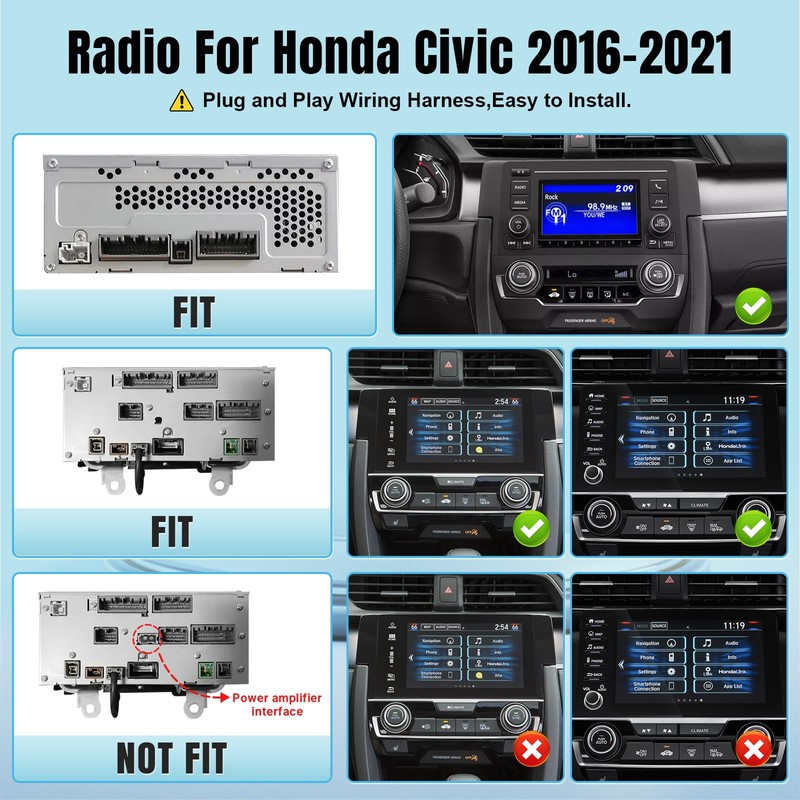Car Stereo for Honda Civic 2016 2017 2018 2019 2020
