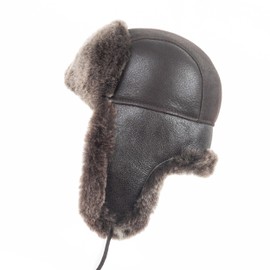 Zessano Leather Aviator Russian Ushanka Trapper Winter Fur Hat - Unisex Shearling 100% Leather Sheepskin Hats for Men Women (2XL, Brown)