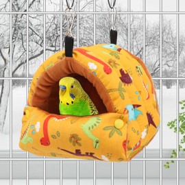 Wontee Bird Nest House Winter Warm Snuggle Hut Bird Bed Hanging Hammock for Parrots Budgies Parakeets Caique Senegal Cockatiels Conures (Dark Yellow, Small)