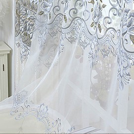 WPKIRA Floral Embroidered Sheer Curtains Luxury European Embroidery Tulle Curtains for Living Room/Bedroom 1 Panel Rod Pocket Top Window Treatment Drapes W40 x L84 inch