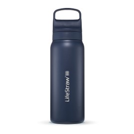 LifeStraw Go Series — Insulated Stainless Steel Water Filter Bottle for Travel and Everyday Use Removes Bacteria, Parasites and Microplastics, Improves Taste, 24oz Aegean Sea