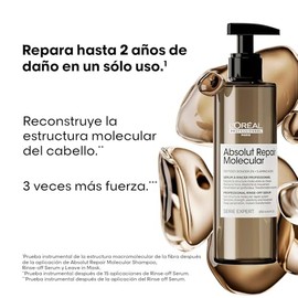 L'Oréal Professionnel Paris Absolut Repair Molecular Sérum | Sérum con enjuague reparador molecular | Para cabello muy dañado | Con tecnología 2% repa