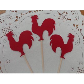 Red Rooster Cupcake Toppers - Farmhouse Rooster (Set of 12)