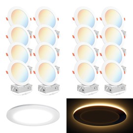 PARMIDA (16 Pack) 6 Inch 5CCT Ultra-Thin LED Recessed Ceiling Light with Night Light, 5 Color Selectable 2700K/3000K/3500K/4000K/5000K, 15W, Dimmable Canless Wafer Slim Panel Downlight, IC Rated, ETL