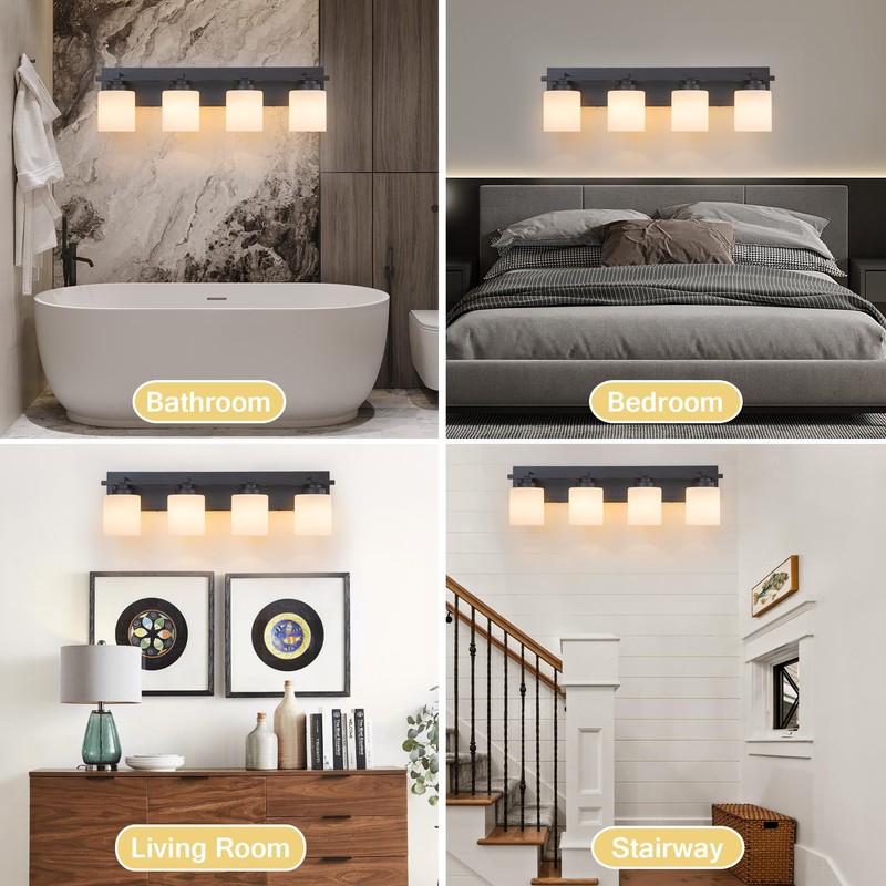 BrkNit 4 Light Modern Bathroom Light Fixtures Over Mirror, Black