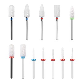 12 Piece Ceramic Nail Drill Bit Set, 3/32 Inch Nail Cutter Attachments Bits Professional Drill for Nails, Cuticle Remover Cutter Bit Gel Nails for Acrylic Manicure Pedicure Nail File Machine