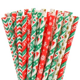 VEYLIN 150 PCS Christmas Paper Straws, Biodegradable Paper Straws for Birthday, Wedding, Baby Shower Party Supplies,