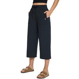 baleaf Wide Leg Capris for Women Loose Yoga Capri Pants Quick Dry Drawstring Pockets Hiking Workout Sweatpants UPF50+ Black S