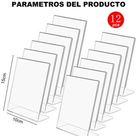 QIUZSE 12 Pzs Soporte de Acrílico para Letreros, Menu Holder, Doble Cara Transparente de 4x6 pulgadas. Soportes de plástico para volantes, para Oficinas, Tiendas, Restaurantes, Hoteles, Bodas.