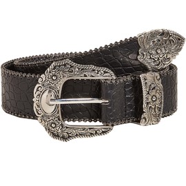 White Fang BT545 Women's Belt, Pin Belt, Silver, Antique Buckle, Retro, Fashionable Leather, Black