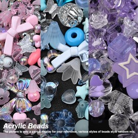 Chuxin Assorted Acrylic Beads for Bracelet Making Kit, 150g Cute Beads for Keychain Making, Kandi Charms, Kawaii Jewelry Making, DIY Crafts (Pink&Blue&Purple)