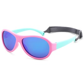 Eyesdecor Flexible Baby Polarized Cute Oval Sunglasses with Strap for Infant Boys Girls Ages 0-24 Months