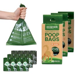 Ecopack Compostable Dog Poop Bags – 180 Leak-Proof, Unscented Pet Waste Bags | Extra Thick Biodegradable Dog/Cat Poo Bags | 12 Rolls, Fits All Standard Dispensers