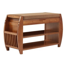 Bamboo Shoe Rack & Shoe Bench, Entryway Storage Organizer, Multi Function for Hallway Bathroom Living Room Corridor and Garden, Detachable Cushion with Hidden Storage Compartment