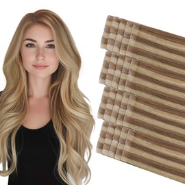 COOKAYU invisible Tape in Hair Extensions Balayage Ombre Color 10 Fading To 16 With Color 16 Highlighted Tape Human Hair Extensions 20 inch 20 pcs 45g(#10/16/16-20inch)