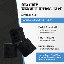 Oly Grip Weightlifting Tape, Stretch Sports Tape for Wrist and Hand Use, 6 Rolls, Black