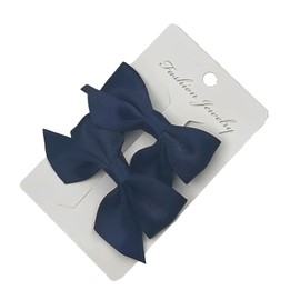 VSEVENHEAD Bow Hair Clips Dark Blue 1 Pair 2.16 inch Baby Fully Covered Barrettes Solid Color Grosgrain Ribbon Accessories for Baby Girls Infants and Toddlers