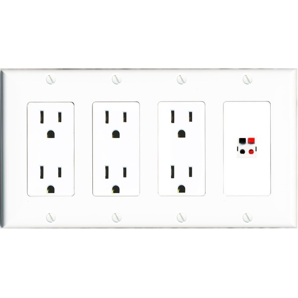 RiteAV Speaker Wall Plate 4 Gang with 3 x 15A