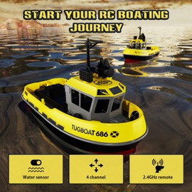 RC Boat 1/72 RC Tugboat for Pools and Lakes 2.4 Ghz Remote Control Boat for Kids with Rechargeable Battery 40 Mins Play Time Dual Motors Low Battery Reminder Great Gift for Kids and Adults