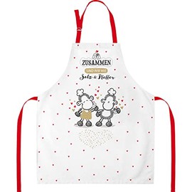 Sheepworld Apron with Saying "Salt & Pepper" | Cooking Apron Made of Cotton, 87 cm x 70 cm, Multicoloured | Gift Kitchen, Cooking, Friends, Birthday | 47790, White