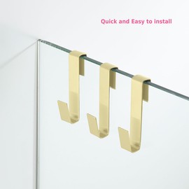 MOKIUER Shower Door Hooks,Towel Hook, Over Glass Door Hook for Bathroom, Suit for Frameless Glass Shower Door 0.39" (10 mm) Stainless Steel Gold, 3 Pack