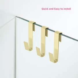 Shower Door Hooks,Towel Hook, Over Glass Door Hook for Bathroom, Suit for Frameless Glass Shower Door 0.39" (10 mm) Stainless Steel Gold, 3 Pack