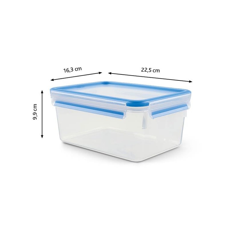 Tefal Master Frischhaltedose für Lebensmittel, rechteckig, transparent/blau, Plastik, transparent/blau, 2.3