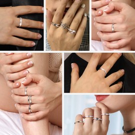 Suplight Women's 925 Silver Finger Ring 3 Intertwined Rings Jewellery for Women Girlfriend Silver/Rose Gold/Black, Size 47/49/52/54/57/59/62/64/67, Sterling Silver