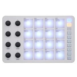 MIDI Pad Controller, Beat Maker Machine with 16 RGB Backlit Pads, Portable BT USB MIDI Drum Pad Controller 8 Assignable Knobs for Music Making