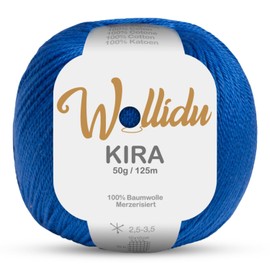 Wollidu Kira 100% Cotton for Knitting and Crocheting, 1 x 50 g Set, Crochet Yarn, Knitting Yarn - Dark Blue