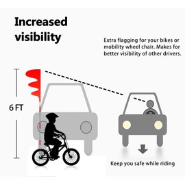 Bike Safety Flags Kids Bike Flag, Bike Trailer Flag Adjustable 6 Feet Height Dinosaur Tail Shape Flag with Fiberglass Poles, Tear-Resistant Waterproof Orange Flag