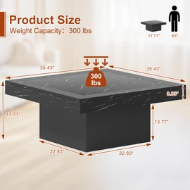 Osparple 35" Coffee Table with Storage, Small Coffee Table with LED Light, Wood Square Accent Center Sofa Side Tables for Living Room, Black