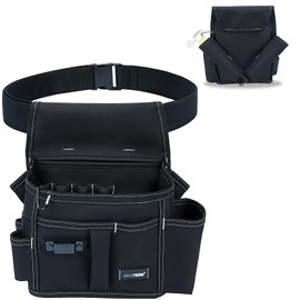 MELOTOUGH Electrician Tool Pouch with Belt,14 Pocket-Utility Pouch,Tool Bag,Left Right Hammer Holder,Adjustable 2-Inch Belt for Electrician,Construction,Black,Christmas Gifts for Men