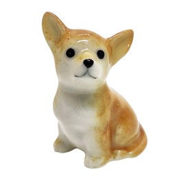 WitnyStore Tiny 1⅛" Brown Sit Look Left Shorthair Chihuahua Mexican Dog Figurine - Miniature Hand Made Painted Ceramic Dogs Puppy Canine Animal Cute Porcelain Decorative Collectible Figure Décor Gifts