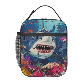 cromcu Insulated Lunch Box for Boys Kids Men Shark Lunch Bag for Work,Picnic,School,Travel,Hiking, Beach or Fishing Polyester Undersea Ocean Shark Lunch Box