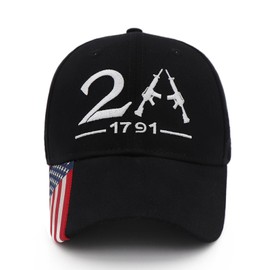 JUSOCC 2A 1791 Hats Embroidery Adjustable American Flag Baseball Cap (US, Alpha, Medium, Black)