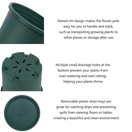 Xuwzenkl 1 Gallon Pots for Plants, 10 Pack Thicken Durable Plastic Plant Nursery Pots with Drainage Holes and Trays for Gardening Plants, Seedlings, Flowers, and Vegetables(Green)