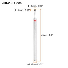sourcing map 13pcs 200-230 Grits Diamond Grinding Bit 1.5mm Ball Head 2.35mm Shank 1.5mm Length Stone Sanding Drill Bits Rotary Tool for Ceramic Glass Nails Grinding Polishing