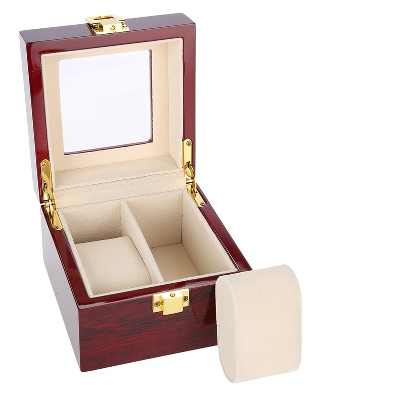 2 Grids Wooden Watch Holder Wristwatch Display Case Jewelry Gift