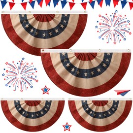 Irenare 4 Pcs USA Patriotic Burlap Bunting American Flag Bunting Patriotic Pleated Fan Flag USA Flags Rustic and Farmhouse Home Decor for 4th of July Memorial Day Decoration Outdoor