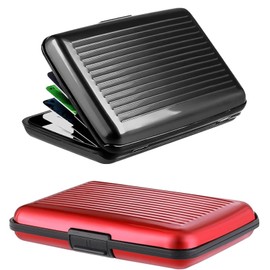 2 Pieces Credit Card Holder, Card Protector, Metal Card Holder, for Minimalist Women Men Credit Card Protector Card Protector Card Case, Wallet with 6 Slots, Compact and Convenient(Black, Red)