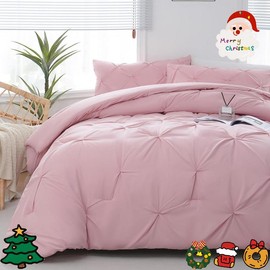 DOWNCOOL 【Christmas & New Year】DOWNCOOL 3PCS Pintuck Light Weight Comforter Set(2 pcs only for Twin size) - Pintuck Bedding Comforter Sets, Soft Fluffy Comforters Set for All Season three-piece set - Color: Green, Bedding Size: Twin-2pcs
