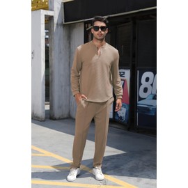 FZNHQL Men's Tracksuits Casual 2 Piece Fashion Sets Athletic Sweatsuits and Sweatpants Set Jogging Suits for Men Fall Winter Fashion Khaki Brown 3XL