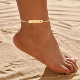 CSIYANJRY99 Birth Year Ankle Bracelets for Women,14K Gold Plated Birth Year Number Anklets Adjustable Chain Beach Foot Ankle Bracelets for Women Birthday Gifts (1998)